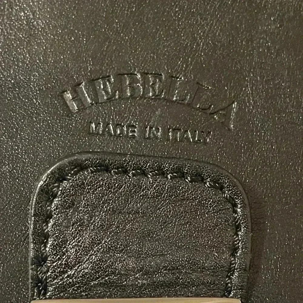 Vintage Hebella black Italian Leather gold Clasp Front Across Body laptop bag